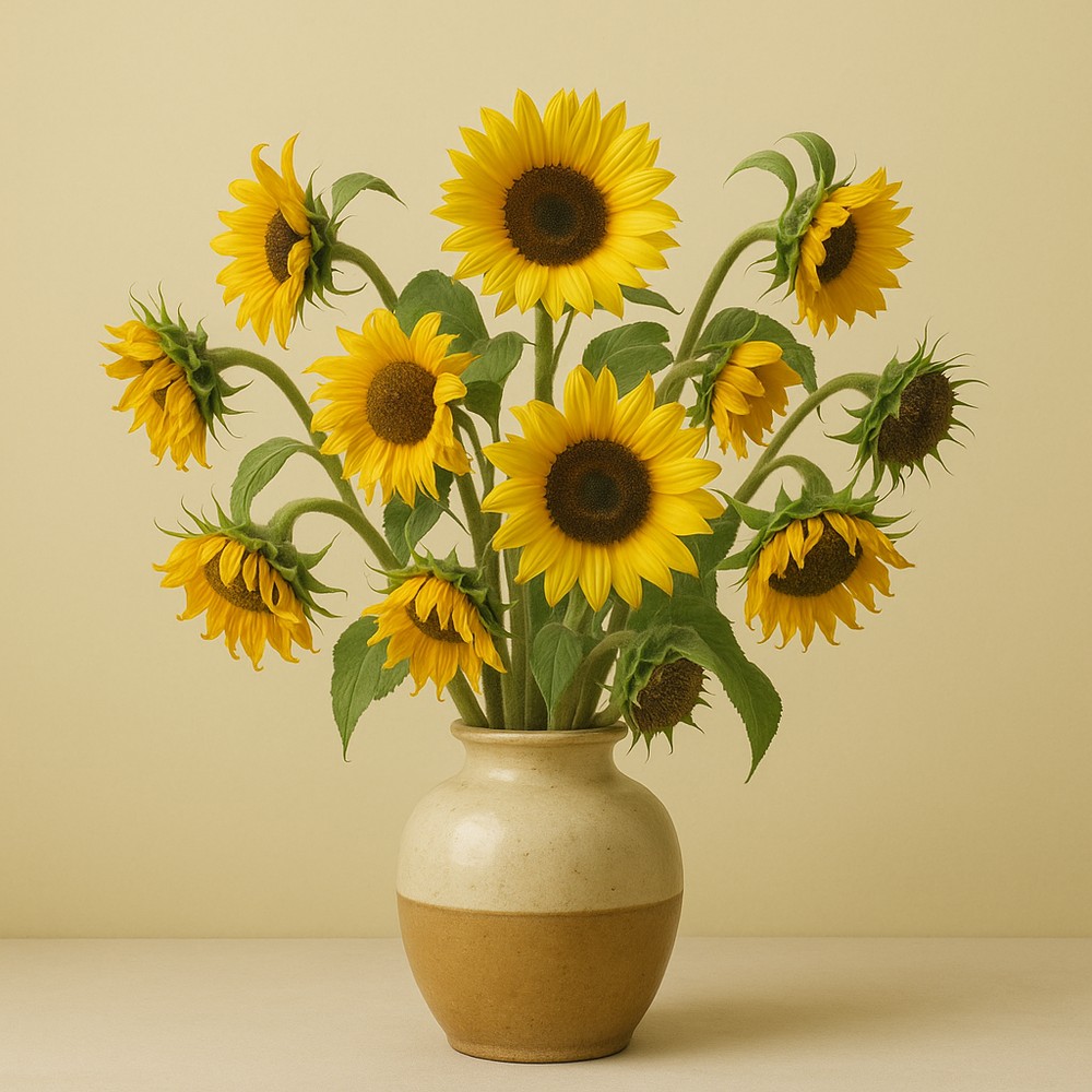 GPT-5 Image's recreation of Van Gogh's Sunflowers — a square, ignoring the requested portrait shape